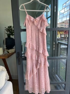 NWT Blush Pink Fairy Floral Garden Lace Ruffle Maxi Dress